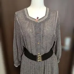 美品昭和レトロ7分袖プリーツワンピースVintage♡サイズ13クリーニング済み