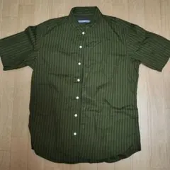 SHIPS 半袖ストライプシャツ オリーブグリーン