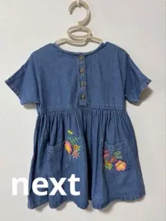 next 花柄　刺繍　デニムワンピース