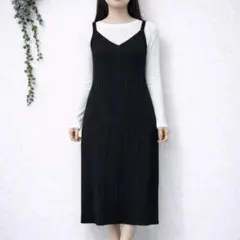 K2020グローバルワーク✤良品✤キャミソールワンピース リブニット M 黒