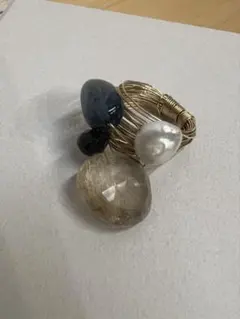 天然石　ワイヤーリング　ロンドンブルートパーズ　ルチルクオーツ　パール