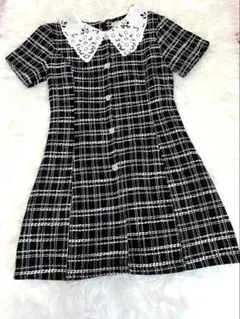 itty&Co. レースカラー　ツイード　チェック柄ミニワンピース 半袖