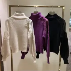 【美品】SNIDEL レースブロッキング　ニット　トップス　パープル
