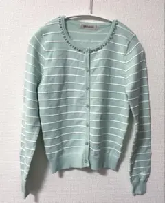 【未使用美品】MISCHMASCH ビジューボーダー長袖カーディガン グリーンのサムネイル