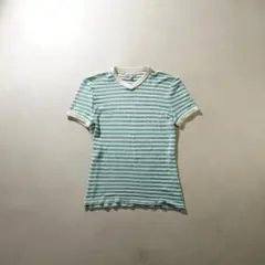 EMPORIO ARMANI Vネックボーダー半袖Tシャツ ブルー/UW217