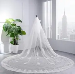 ロングウェディングベール レース装飾付き