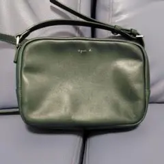 agnis b. グリーンレザーショルダーバッグ