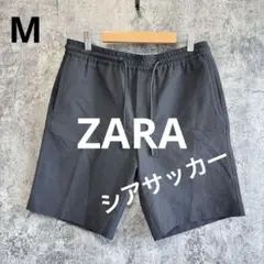 n499【ZARA】シアサッカーショートパンツ ブラック
