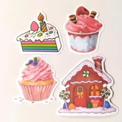 A131 防水ステッカー 4枚セット スイーツ お菓子の家 カップケーキ