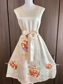 着物リメイク　訪問着　正絹　ワンピース　花柄刺繍着物