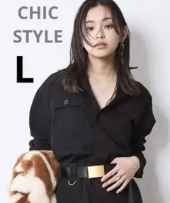CHIC STYLE 綿100％ワークシャツシックスタイル黒Lサイズ羽織