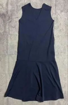 【Coo+i】マーメイド フレア ノースリーブワンピース Vネック 紺M