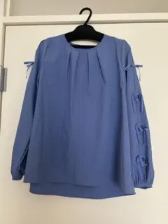 【Vin Navy】袖リボンデザイン 長袖ブラウス ブルーのサムネイル