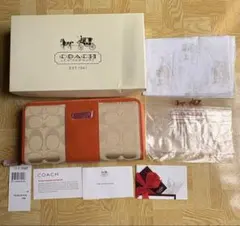 新品付属品完備！コーチCOACH 長財布　シグネチャー　オレンジ
