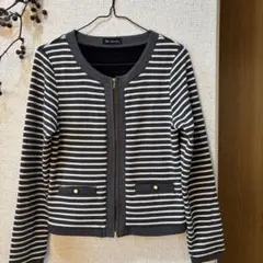 レディース　ノーカラージャケット ボーダー　　Mサイズ
