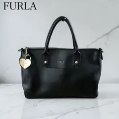 大人気】FURLA 黒 レザーハンドバッグ ボストン ブラック 大容量収納