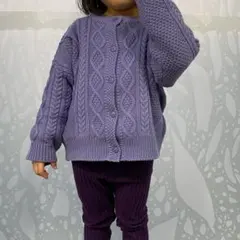 ケーブルニットカーディガン 子ども服 ラベンダー 120