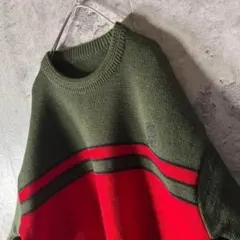 好配色★肉厚ニット ワンポイント刺繍 バイカラー 太アーム ゆるダボ M〜L