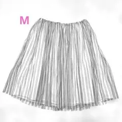 フレアスカート 膝丈スカート チュール M ストライプ 裏地あり 白 美品