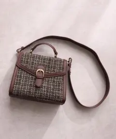 ナイスクラップ モノグラム ツイード スクエア ショルダーバッグ ブラウン