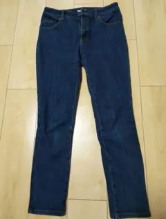 ダークブルー ストレートデニム 裏起毛 暖パン M