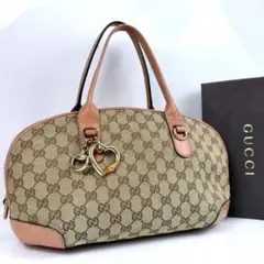 GUCCI ボストンバッグ キャンバス GG ハートバンブー ゴールド金具