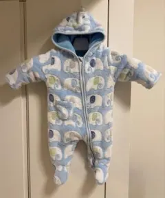 もこもこアウター50～70　新生児　耳付きフード　カバーオール　防寒　ボアコート