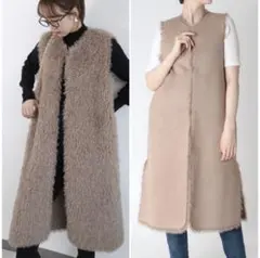 タグ付き未使用Jines リバーシブル・シープライクファーロングベスト ベージュ