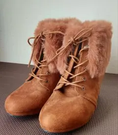 ブラウン ファー付き ショートブーツ