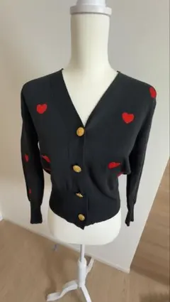 カーディガン ハート ボタン ブラック 黒 フリーサイズ
