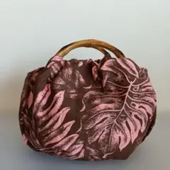 No.411ハワイアンファブリック 可愛いシルエット持ち手リングバッグSサイズ