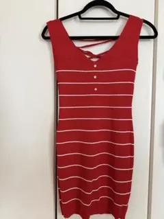 赤 ストライプ ノースリーブ ミニワンピース