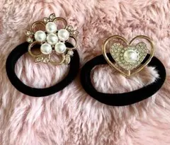 パールとストーンのヘアゴム2個セット(ハート)