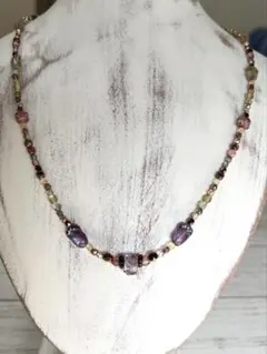 【値引き】チェコビーズ ネックレス　パープル系　ドーナツ型(約52.5cm)