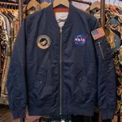 Lサイズ NASA MA-1 フライトジャケット ネイビー ワッペン