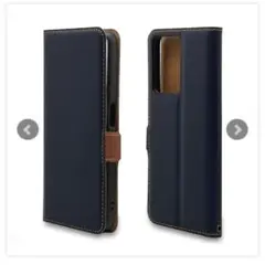 ラスタバナナ OPPO A77 ケース カバー 手帳型 ネイビー×ブラウンのサムネイル