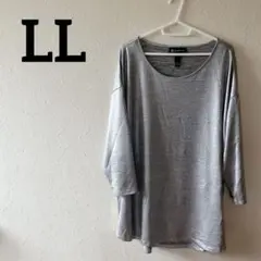 グレー 五分袖 チュニック　光沢シルバー