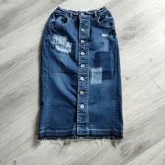 ダークデニム パッチワークタイトスカート
