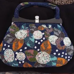 ビーズ刺繍クラッチバッグ ネイビーブルー