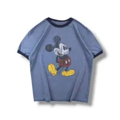 Disney ミッキー リンガーTシャツ デニム調 M 532