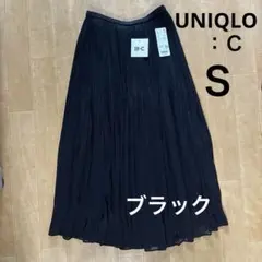 【美品】UNIQLO：Ｃ　ユニクロ　シフォンプリーツスカート　Ｓ　ブラック