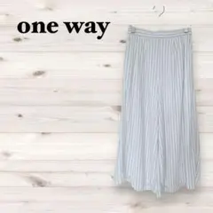 ワンウェイ【M】タックワイドパンツ ストライプ柄 フレア オフィスカジュアル 白
