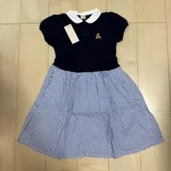 プティマイン　petitmain 130㎝ネイビー 半袖 ワンピース クマ刺繍