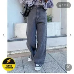 INGNIデニムワイドパンツ黒フリーサイズ