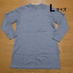 CROCODILE 　千鳥柄 長袖 チュニック　カットソー　L　グレー ネイビー