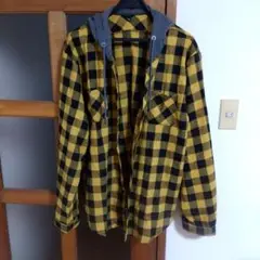 3XL フード付きチェックシャツ イエロー