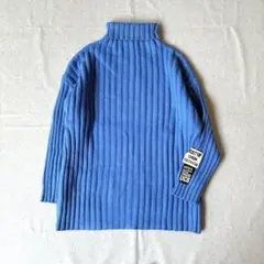 00s y2k ハイネック リブニット ブルー ワッペン ふわふわ 海外ガール