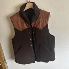 ブラウン レザー混合 ダウンベスト