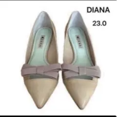 DIANA ポインテッドトゥパンプス 23.0 ベージュ リボンパンプスエナメル