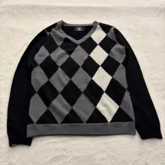 COMME CA COMMUNE アーガイル柄ニットVネック黒M